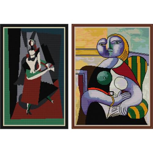 Joy Sunday Stamped Cross Stitch Kits Picasso-Reading 11CT 14CT Counted Printed Fabric Needlework Embroidery Decoration Gift Sets