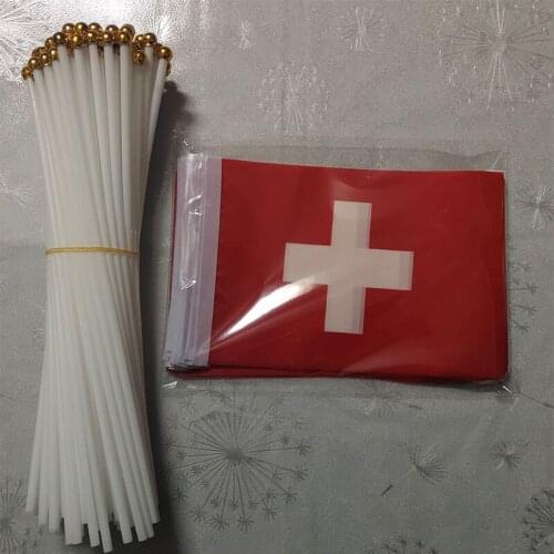 KAFNIK,Promotion Wholesale Small 50pcs Switzerland Hand Waving National Flag 14*21cm Polyester Swiss Flag