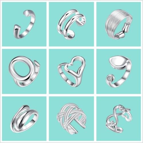 925 Sterling Silver Heart-shaped Temperament Personality Women Trendy Resizable Opening Rings Fashion Jewelry