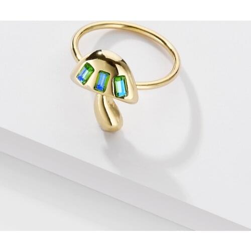 Luxury Rainbow Crystal Mushroom Rings for Women Girls 2021 New Trendy Plant Metal Finger Ring Simple Party Jewelry Gifts
