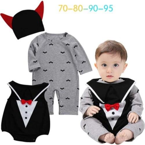 2021 Infant Kids Halloween Cosplay demon Devil vampire Costume Child Toddler Printed Bat jumpsuit Romper Newborn Baby 3Pcs Sets