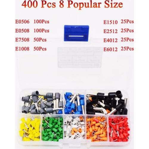 400pcs 8 Size 8 Color Wire Copper Crimp Connector Insulated Cord Pin End Terminal Kit Set Terminal ConnectorInsulation Terminal