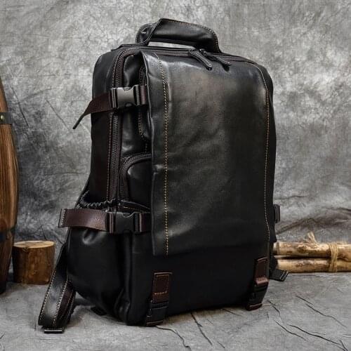 Luufan New Design Crazy Horse Leather Backpack Big Capacity Travel Bagpack Laptop Bag Men women Daypack Vintage Style Backpacks