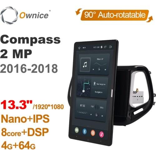 1920*1080 Ownice Android 10.0 for Jeep Compass 2 MP 2016 - 2018 Car Radio Auto Multimedia Video Audio head Unit 13.3" Rotatable