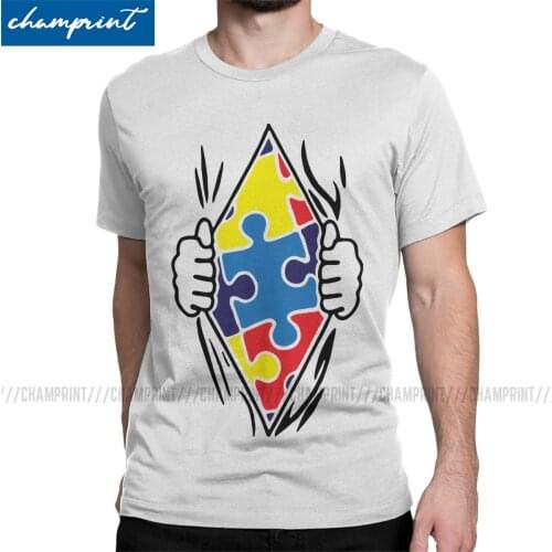 Autism Superhero T-Shirt for Men Autismo Autistic Awareness Humor Tees Crewneck Short Sleeve T Shirt Graphic Printed Clothes
