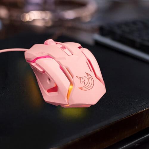 Wired Pink Gaming Mouse 3200dpi Unicorn Backlight Inner Stylish Beautiful 4 Level DPI Wired Women Mice for Office Games Gift