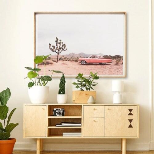 Joshua Tree Desert Landscape Posters and Prints Coral Vintage Car Modern Boho Wall Art Canvas Painting Picture Home Wall Decor