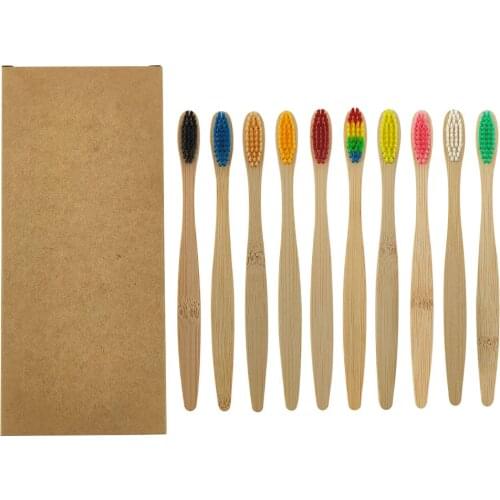 Natural Aldut Bamboo Toothbrush Banister Brush Natural Soft Hair Tooth Brush Eco-friendly Brushes Oral Cleaning Care Tools 10pcs