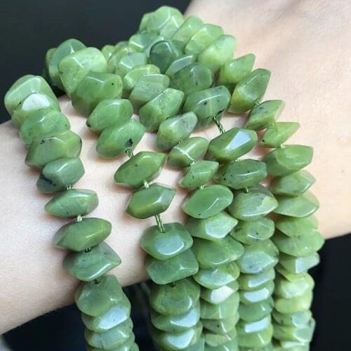 Natural Rhombus Gem Green Canadian Jades Beads Irregular Loose Spacer Beads For Jewelry Making DIY Perles Bracelets 7.5'' Strand