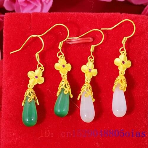 Jade Water drop Earring Gifts Crystal Natural Amulet Green Chalcedony Zircon Jewelry Gemstone Fashion 925 Silver Women