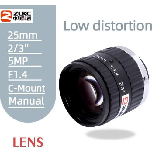 Camera Lens 25mm C-Mount 2/3" F1.4 FA Machine Vision lens 5MP High Resolution manual Iris HD cctv Lens Industrial Low distortion