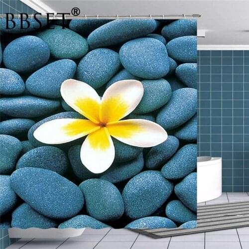 Charming Flowers Shower Curtain Frangipani Blooming In The Stone Pattern Waterproof Multi-size Douchegordijn Bathroom Decor
