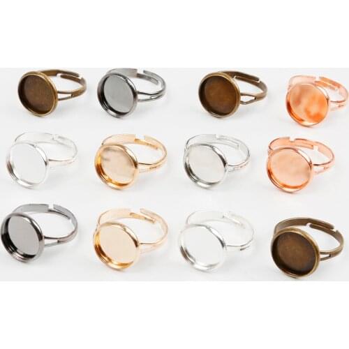 10pcs/lot 14mm Adjustable Blank Ring Base Glass Cabochons Cameo Settings Tray Diy Jewelry Making Ring Blank Base Supplies