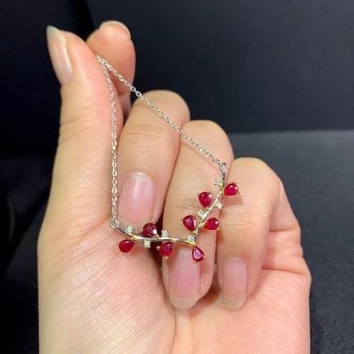 Natural Natural Red Ruby Pendant Necklace 925 Sliver Luxurious Big Tassels Talonpaw Women Gift Jewelry