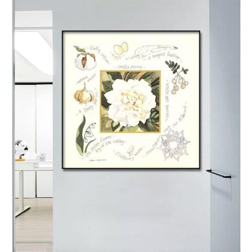 Vintage style peony flower stamp wall art canvas painting poster and prints Oil paintings for livingroom home decoration Framed