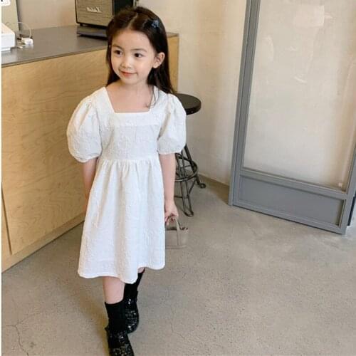 DFXD 2020 New Arrival Summer Girls Princess Dress Cotton Kids Clothes White Flower Puff Sleeve Party Dress Toddler Elegant Dress