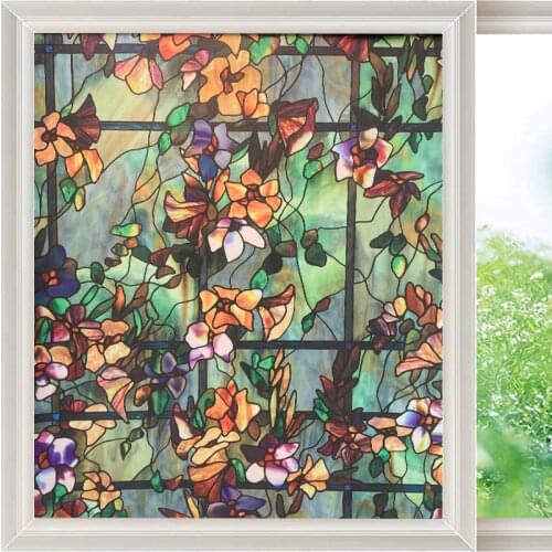 Window Film Camellia Flower Decorative Glass Film Non-Adhesive Static Cling Stained for Home
