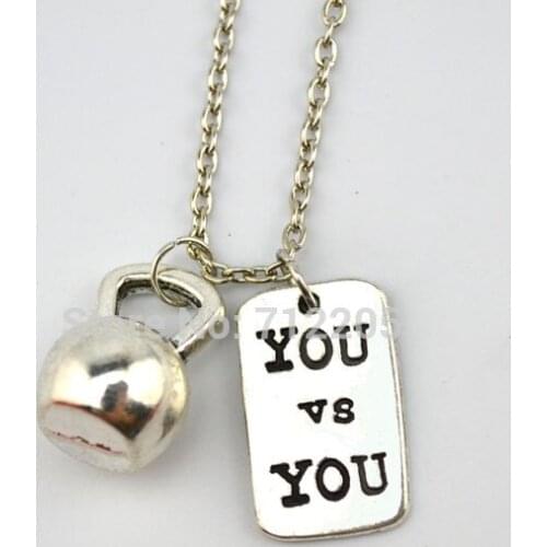 Dumbbell barbell Kettle bell with You and You Fitness weightlifting Gym chain necklace (A1197)