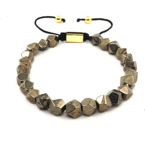 POHIER The Squared Bead Collection - Faceted Iron Pyrite Charm Bracelet For Man Woman Jewelry