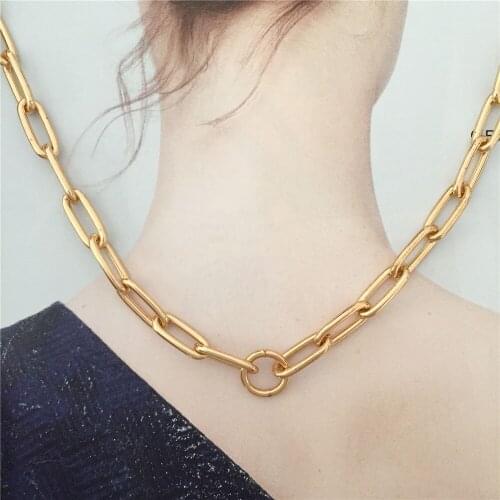 Casual Gold Color Plating Chunky Link Necklace For Women Girl Elegant Gorgeous Chic Pretty Lovely Basic Simple Chain Jewelry