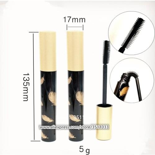 5ml Empty Mascara Tube Plastic Light Black Feather Mascara Tube Eyebrow Eye Cream Cosmetic Container Gold Cover Lid Mascara Tube