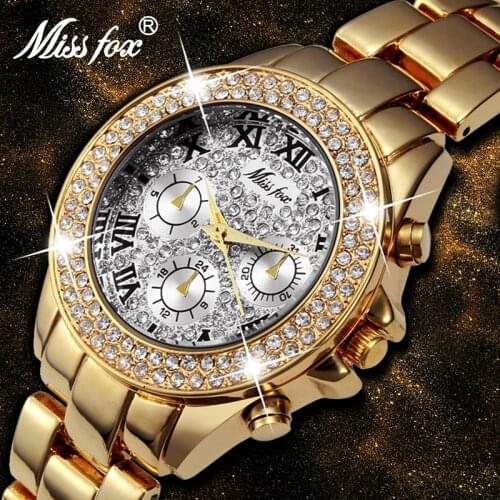 MISSFOX Luxury Ladies Watch Iced Out Watch with Quartz Movement Diamond Classic Romantic Analog Display Gold Wristwatch New 2020