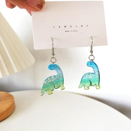 Cute Cartoon Gradient Color Ear Hook for Women Resin Pink Green Girl Trend Creative Party Birthday Gift Animal Jewelry Earrings