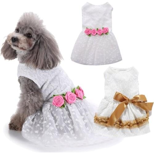 Dog Costumes Pet Dress Doggies Apparel Outfits Princess Lace Tutu Skirt Party Rompers Cat Puppies Pink Rose Lace Floral Sundress