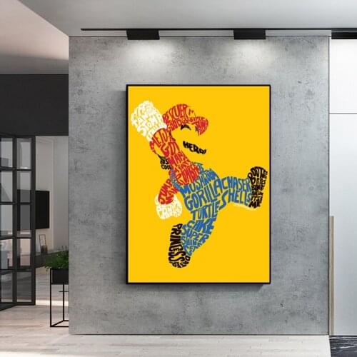 Modern Cartoon Poster Josh Mirman Wordy Mario Canvas Painting Posters and Prints Wall Pictures For Kids Room Cuadros Home Decora