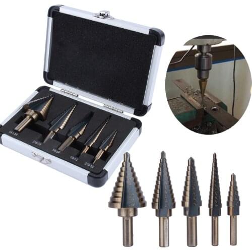 Step Drill HSS Step Titanium Cone Drill Bit Tool Set 5Pcs Hole Cutter Case Step Drills Dropshipping New
