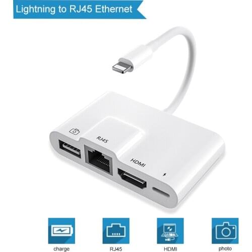 THT-022 Lightning to USB Camera/HDMI with RJ45 adapter 4 in 1 Splitter For iPhone 11/X/Xr/Xs/Max/7P/8P