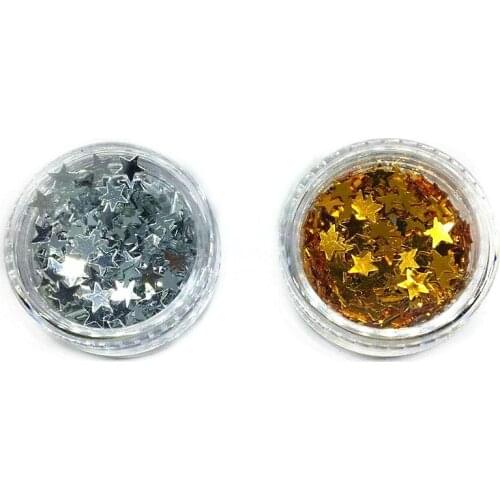 2 Bottles Star Nail Glitter Ultrathin Sequin Decal Gold Silver Laser Nail Art Decorations for UV Gel 3d Sticker Supplies DIY Box