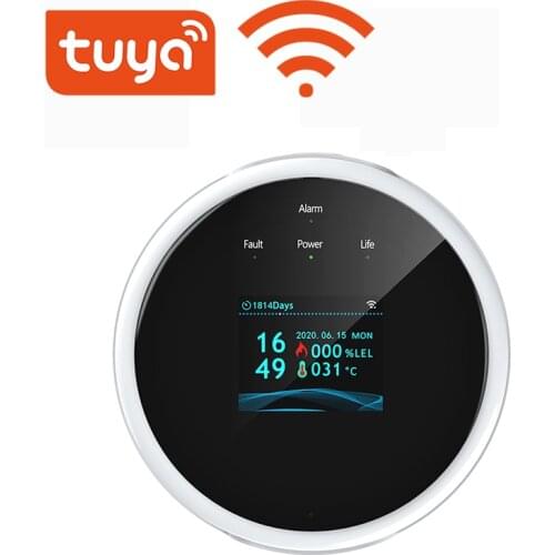Tuya Smart Wifi Natural Gas Alarm Sensor With temperature function Combustible Gas Leak Detector LCD Display with time display