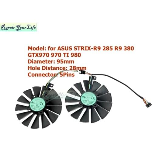 PLD10015S12H 95mm VGA GPU Fans Cooler for ASUS GTX970 GTX 970 TI 980 780 STRIX-R9 285 380 FD10015H12S FD9015U12S DC12V 5Pins