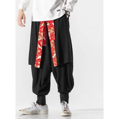 Japanese Fashion Samurai Clothing Men Yukata Plus Size Traditional Kimono Pants Winter Casual Harajuku Leisure Wide Leg Pants