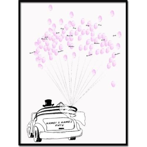 Ynaayu 1pcs Pink Car Wedding Guestbook Custom Names Date Wedding Sign Wedding Fingerprint Creative Figure Wedding Favor