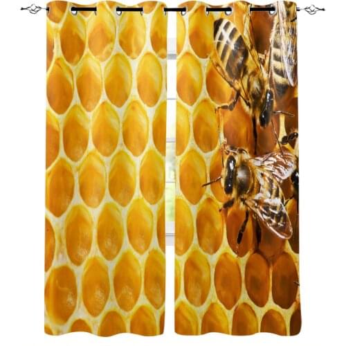 Yellow Bee Hive Pattern Window Curtain Living Room Kitchen Curtain Panel Blackout Curtains for Bedroom