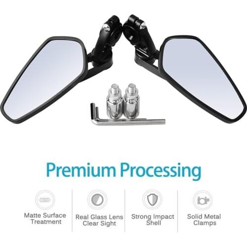 1 Pair 7/8" 22mm Universal Motorcycle Aluminum Rear View Black Handle Bar End Side Rearview Mirrors