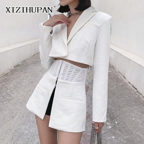 XIZIHUPAN White Blazers For Women Notched Long Sleeve High Waist Short Top Loose Casual Korean Coats Female 2021 Spring Clothing
