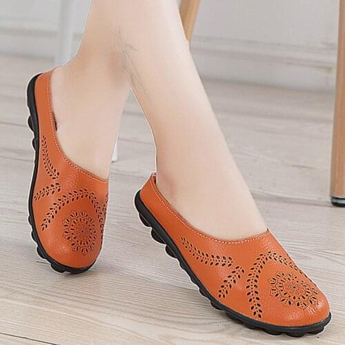 2021 Spring Summer Women Shoes Size 43 Women Flats With Genuine Leather Chaussures Femme Slip On Women Loafers Flat Shoes Woman