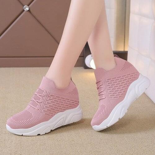 2020 New Women Sneakers Mesh Casual Shoes Lace Up White Increasing Platform Shoes Female Ladies Chunky Shoes zapatos mujer 8423G