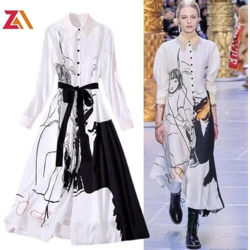 ZALady designer runway casual Cartoon print white shirt dress autumn fashion chic traf basic streewear midi dresses women female