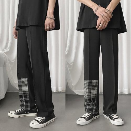 2020 Mens Stitching Formal Casual Pants Office Trousers Business Design Wide Leg Pants Cotton Social Black Color Suits Pants
