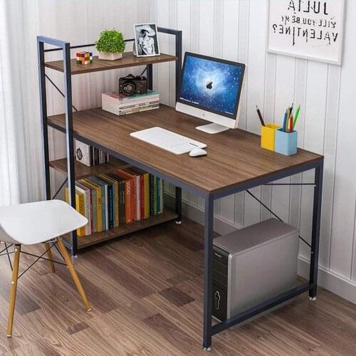 47.6x47.2x25.6 inch Home Office Table With 4 Tier Storage Shelves Wooden Computer PC Laptop Study Work Desk Fashion Black Brown