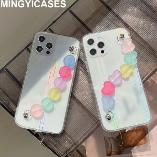 Cute Candy Color Bracelet Phone Case for Iphone 12 Pro Max MiNi 11 Pro Max XR X XS Max 7 8 Plus SE 2020 Glitter Clear Cover