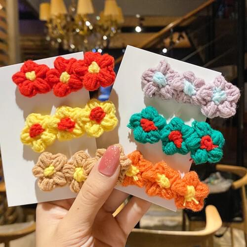 Children Cute Sweet Knitting Flower Ornament Hair Clips Girls Colorful Alloy Barrettes Hairpins Kids Lovely Hair Accessories