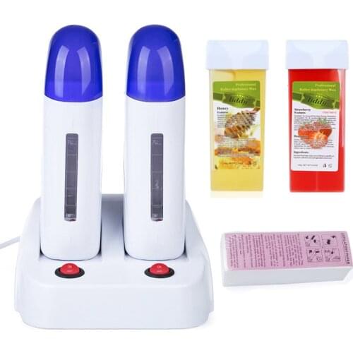 Double Depilatory Wax Warmer Waxing Kit for Women Men Hair Removal with Heater Base for Hair Eyebrow Facial Armpit Bikini