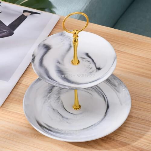 Europe Bone China Fruit Plates Snack Dishes Marble Cake Plate Candy Dish Porcelain Tray Ceramic Tableware Decoration