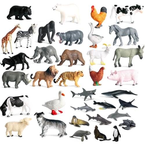 12pcs Simulation Wild Animal Model Toy Mini Animal Lion Tiger Chicken Duck Cow Poultry Ocean PVC Figures Dolls toys for children