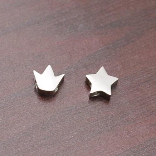 Jaymaxi Star Crown Heart Small Hole Beads Stainless Steel Polished DIY Jewelry Accessories 1.8mm Hole 3*8mm 10Pieces/lot